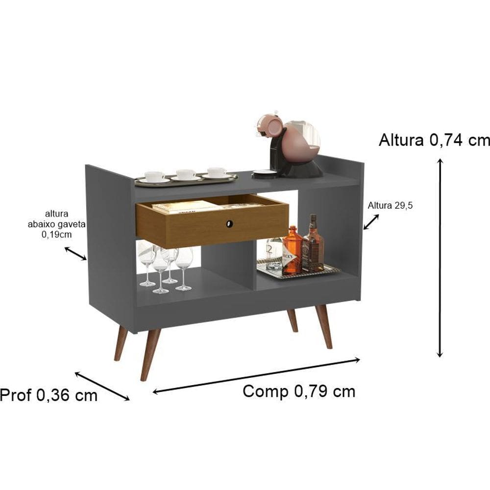 Aparador Buffet Retrô Pés Palito Madri 4064 Cor Onix /