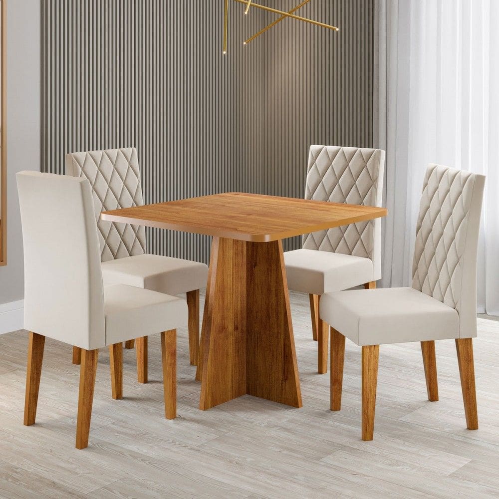 Mesa de Jantar 4 Lugares Evah Marrom/Tampo Marrom/Veludo Pastel - Viero Móveis