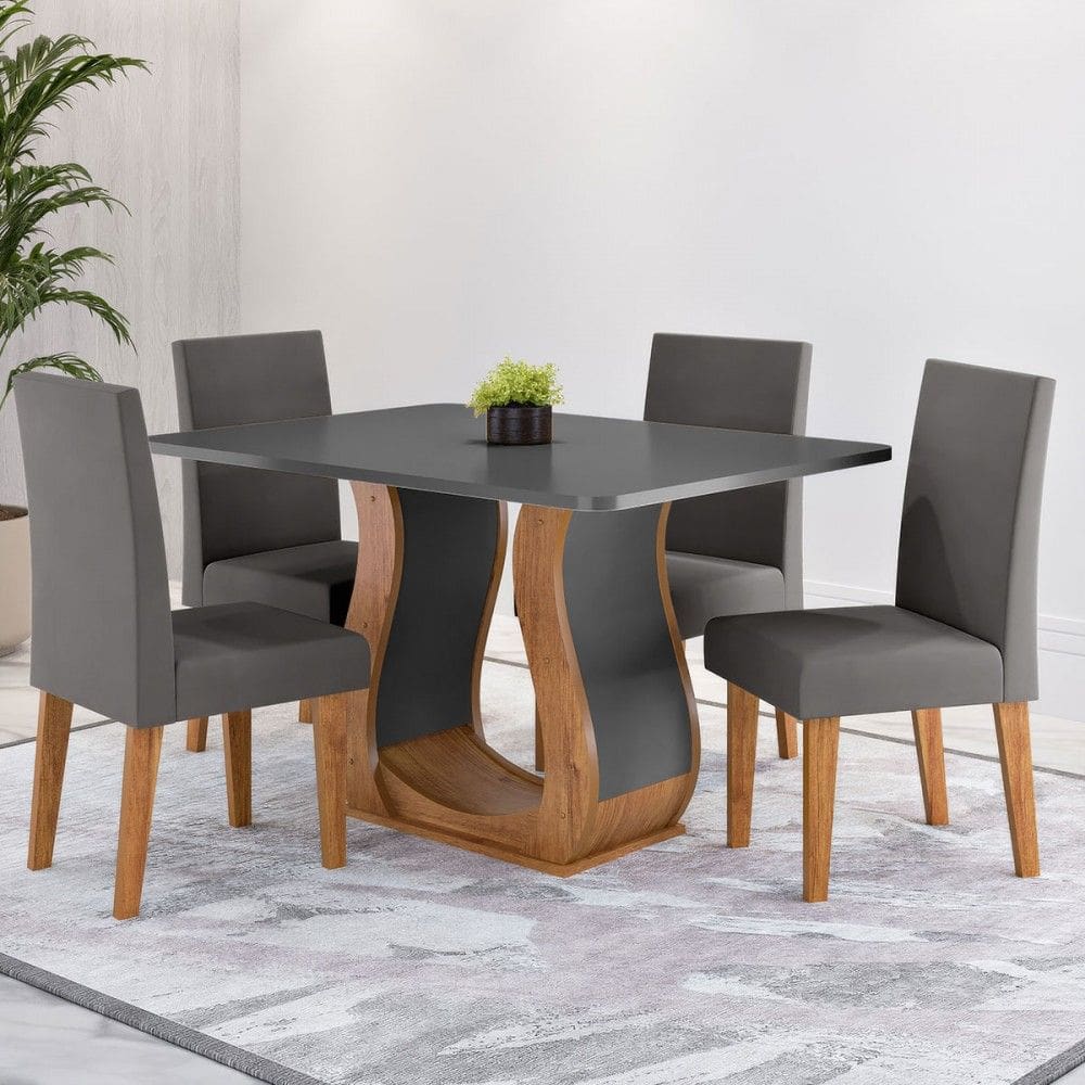 Mesa de Jantar 4 Lugares Amarena Marrom/Tampo Cinza/Veludo Cinza - Viero Móveis