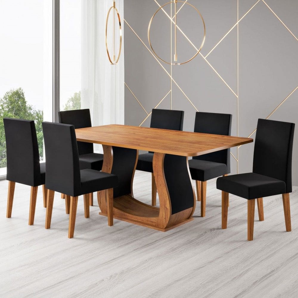 Mesa de Jantar 6 Lugares Amarena Marrom/Veludo Preto - Viero Móveis