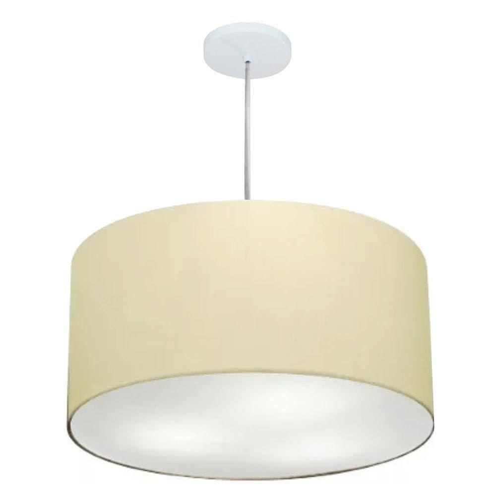 Lustre Pendente Cilíndrico Vivare Md-4220 Cúpula Em Tecido 55x30cm - Bivolt Algodão-crú 127/220v