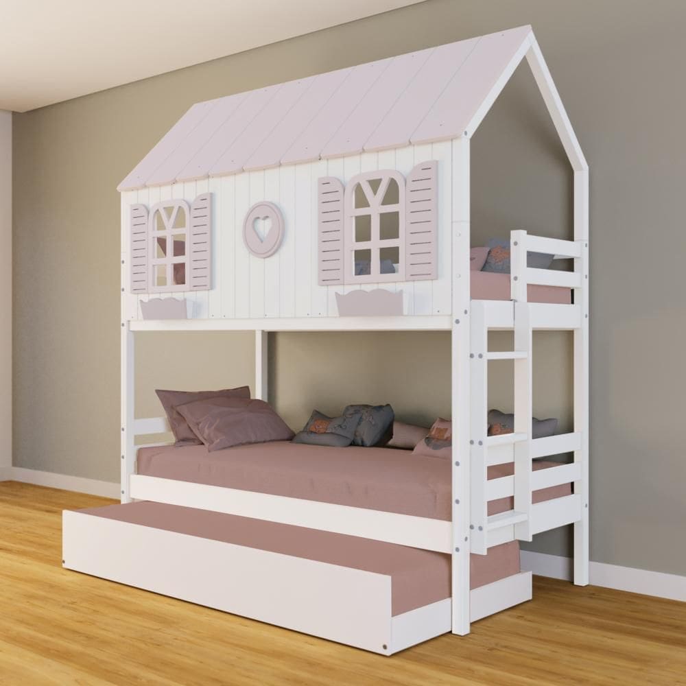 Treliche Casinha Bela com Coração - Madeira Maciça Branco/Rosa | Housin