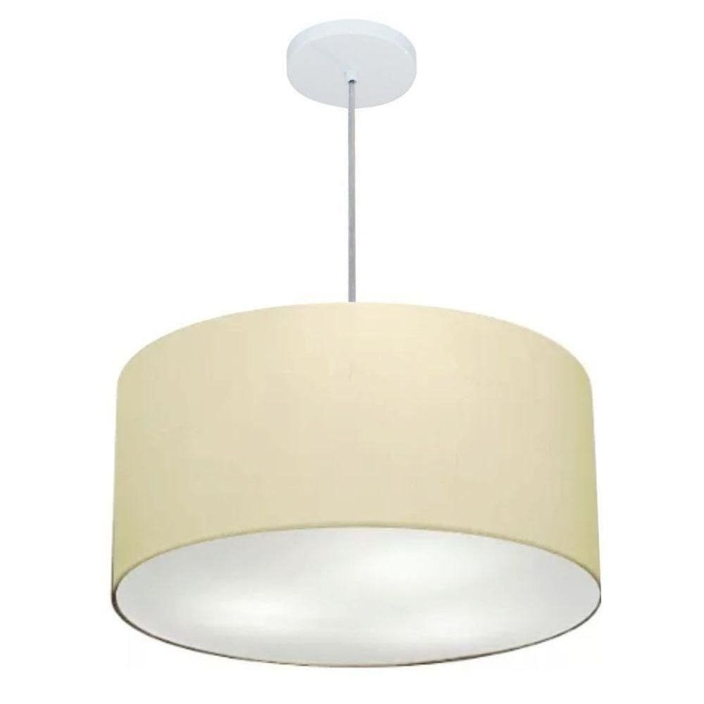 Lustre Pendente Cilíndrico Vivare Md-4243 Cúpula Em Tecido 45x25cm - Bivolt Algodão-crú 127/220v