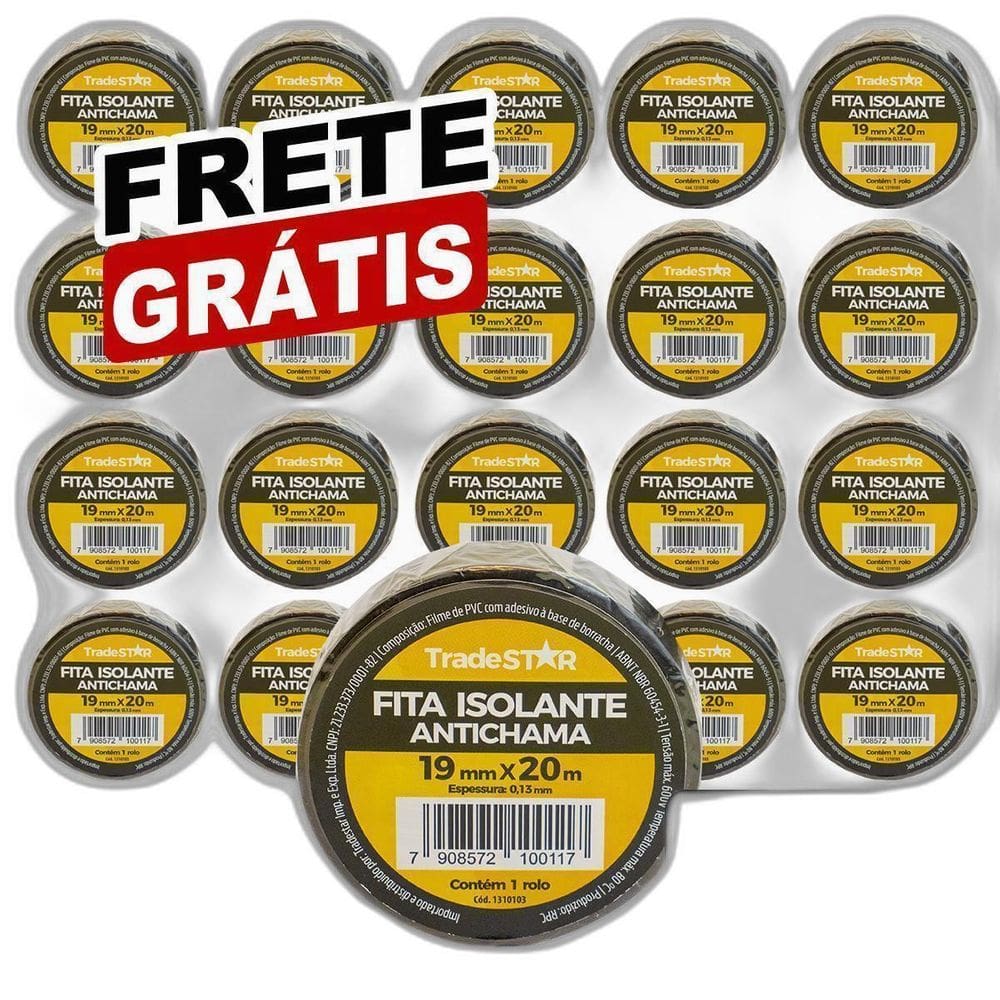 Kit 20 Rolos Pç Fita Isolante 20 Metros Preta
