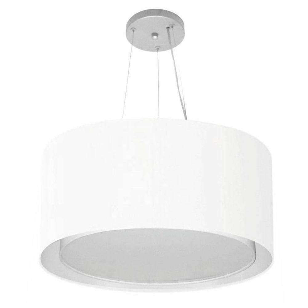 Lustre Pendente Cilíndrico Duplo Md-4300 Cúpula Em Tecido 50x30cm Branco - Bivolt