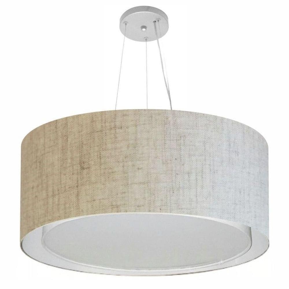 Lustre Pendente Cilíndrico Duplo Vivare Md-4303 Cúpula Em Tecido 70x30cm - Bivolt Rustico-bege 127/220v