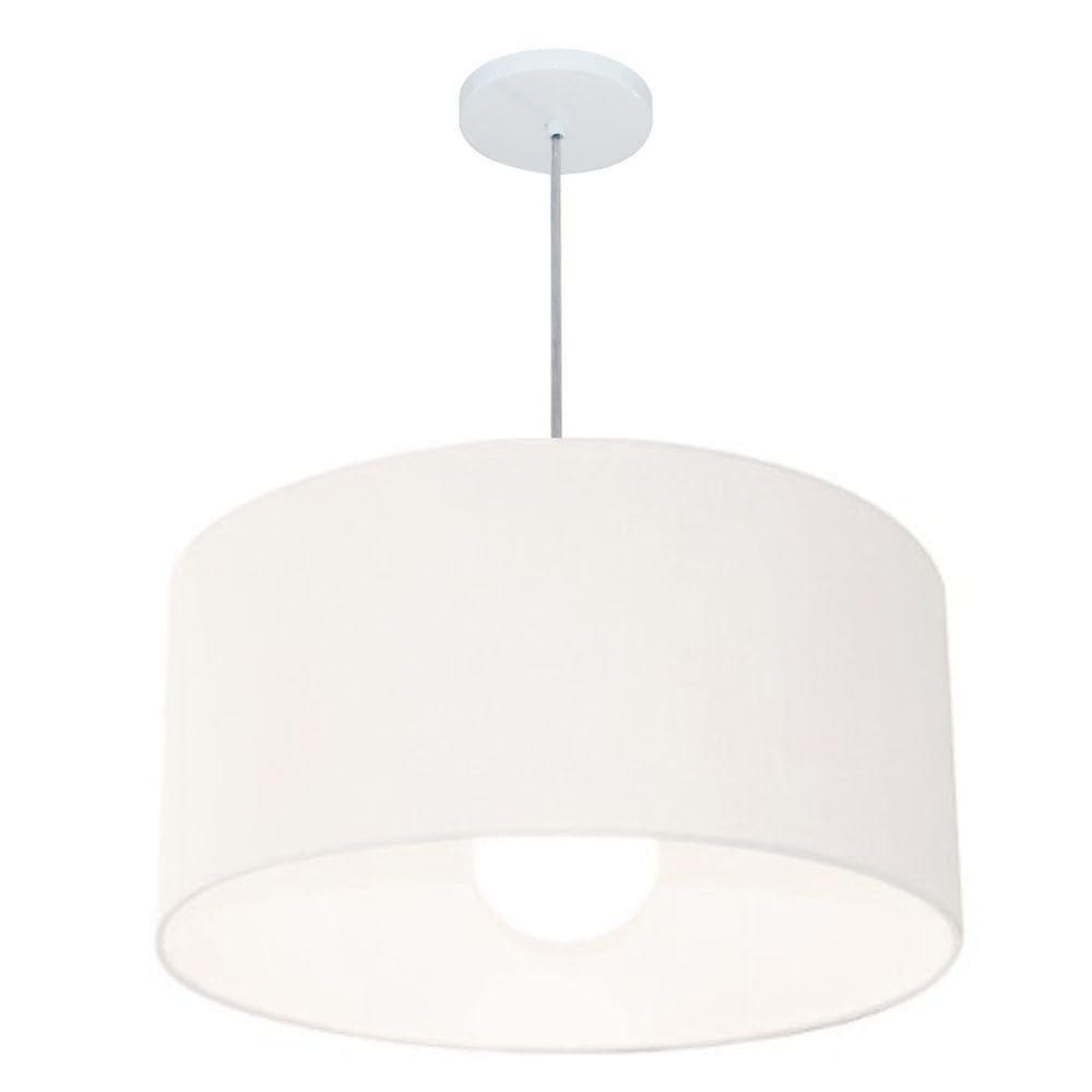 Lustre Pendente Cilíndrico Vivare Md-4208 Cúpula Em Tecido 55x30cm - Bivolt Branco 127/220v