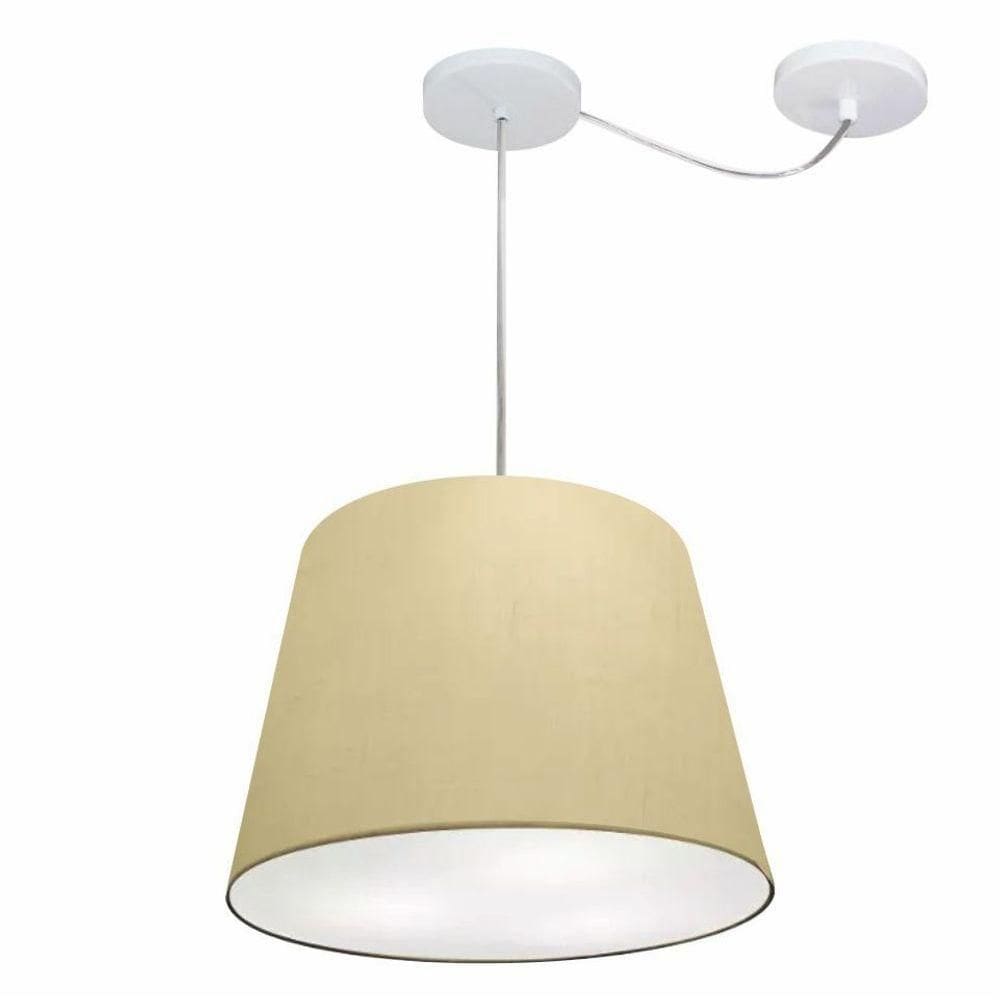 Lustre Pendente Cone Com Desvio De Centro Vivare Md-4276 Cúpula Em Tecido 30x40cm - Bivolt Algodão-crú 127/220v