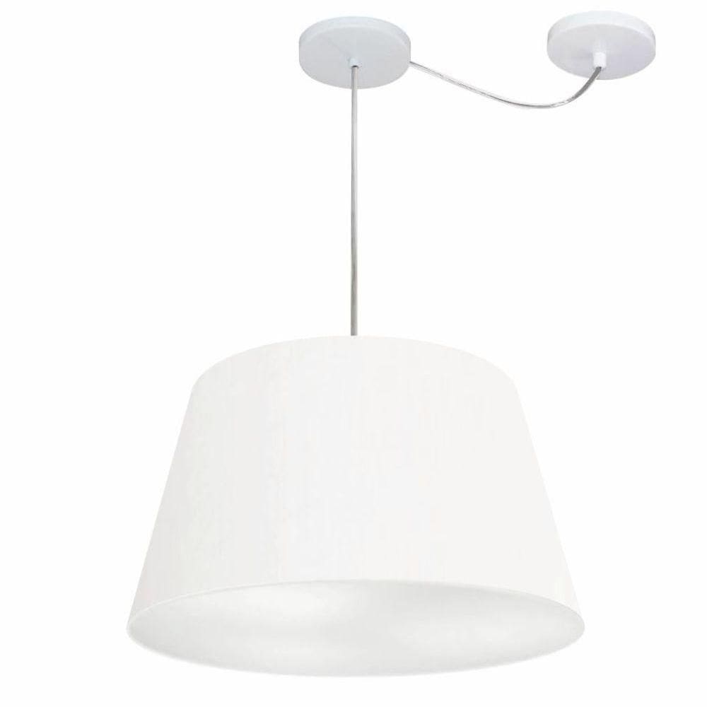 Lustre Pendente Cone Com Desvio De Centro Vivare Md-4279 Cúpula Em Tecido 30x40cm - Bivolt Branco 127/220v