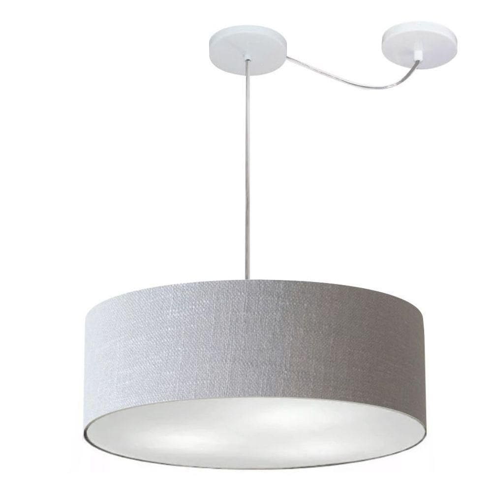 Lustre Pendente Cilíndrico Com Desvio De Centro Vivare Md-4222 Cúpula Em Tecido 45x15cm - Bivolt Rustico-cinza 127/220v