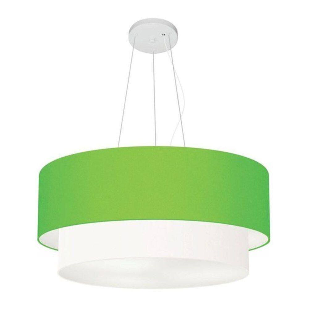 Lustre Pendente Duplo Cilíndrico Vivare Md-4073 Cúpula Tecido 80x60cm - Bivolt Verde-limão-branco 127/220v