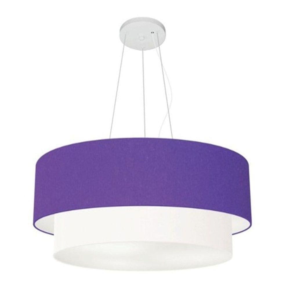 Lustre Pendente Duplo Cilíndrico Vivare Md-4073 Cúpula Tecido 80x60cm - Bivolt Roxo-branco 127/220v
