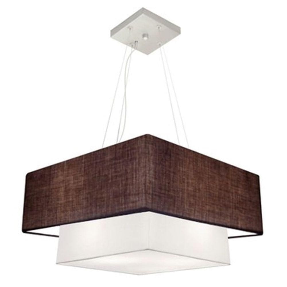 Lustre Pendente Duplo Quadrado Vivare Md-4066 Cúpula Em Tecido 50x35cm Café - Branco - Bivolt