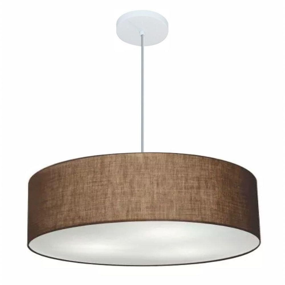 Lustre Pendente Cilíndrico Vivare Md-4221 Cúpula Em Tecido 60x15cm - Bivolt Café 127/220v