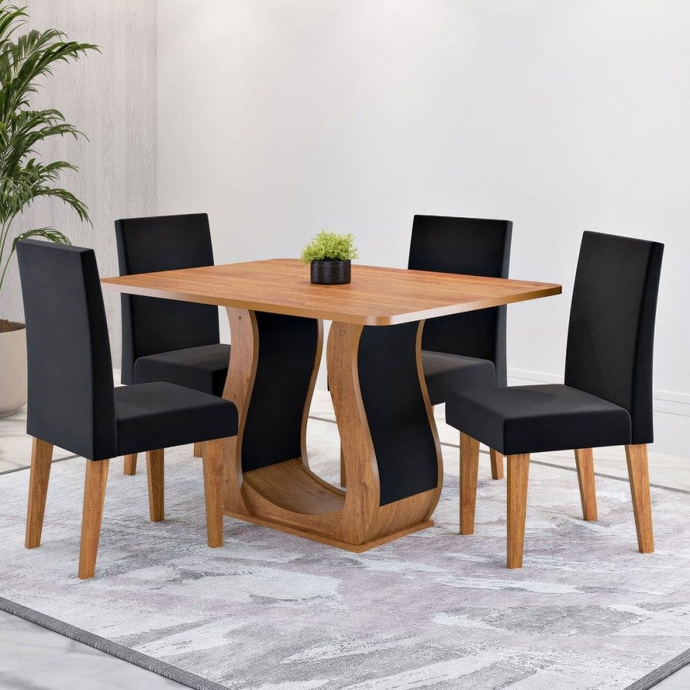 Mesa de Jantar 4 Lugares Amarena Marrom/Veludo Preto - Viero Móveis
