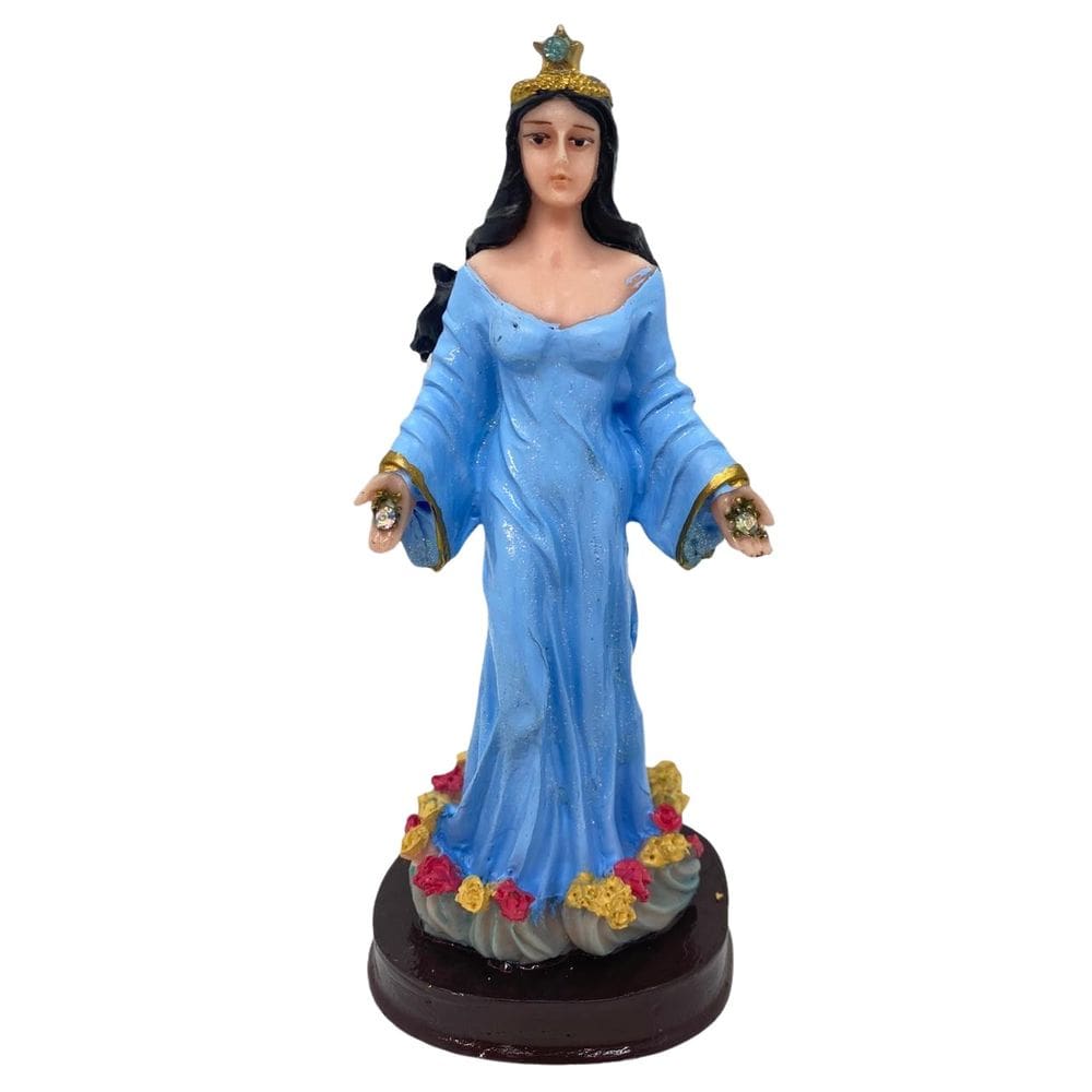Escultura Iemanjá Umbanda Manto Azul Claro 15 Cm Em Resina