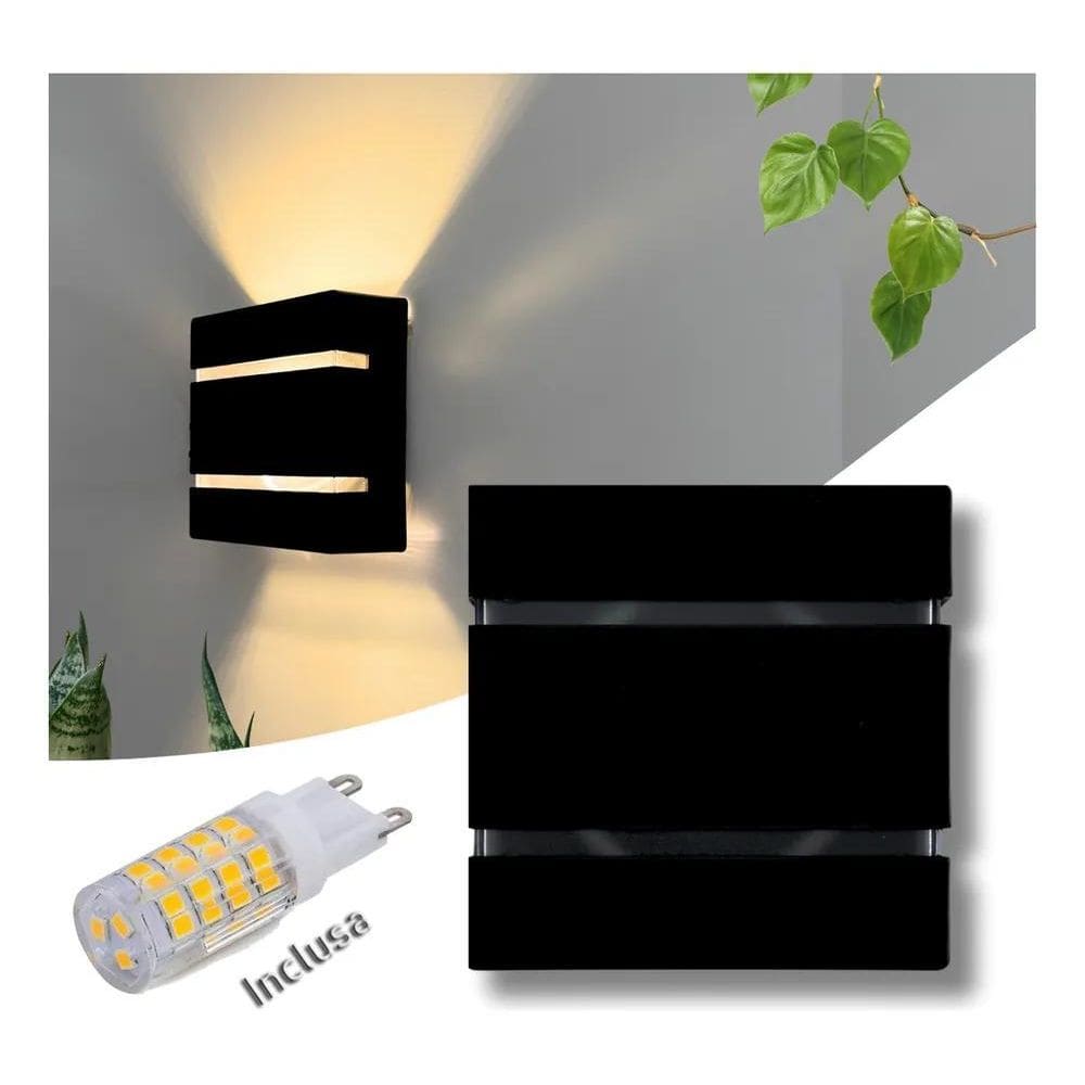 2X Arandela Slim Preto + Lâmpada Led Inclusa Externa Friso F
