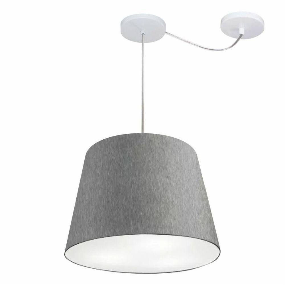 Lustre Pendente Cone Com Desvio De Centro Vivare Md-4276 Cúpula Em Tecido 30x40cm - Bivolt Rustico-cinza 127/220v