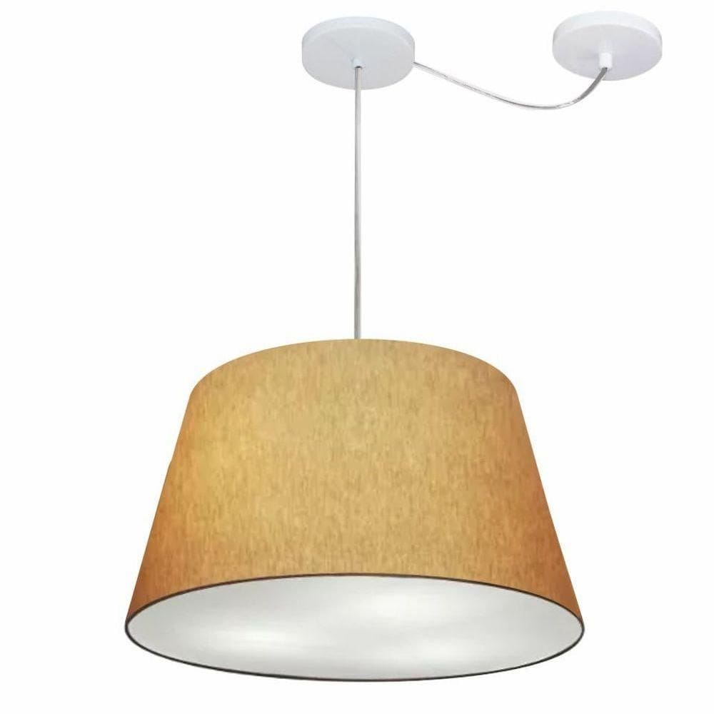 Lustre Pendente Cone Com Desvio De Centro Vivare Md-4279 Cúpula Em Tecido 30x40cm - Bivolt Palha 127/220v