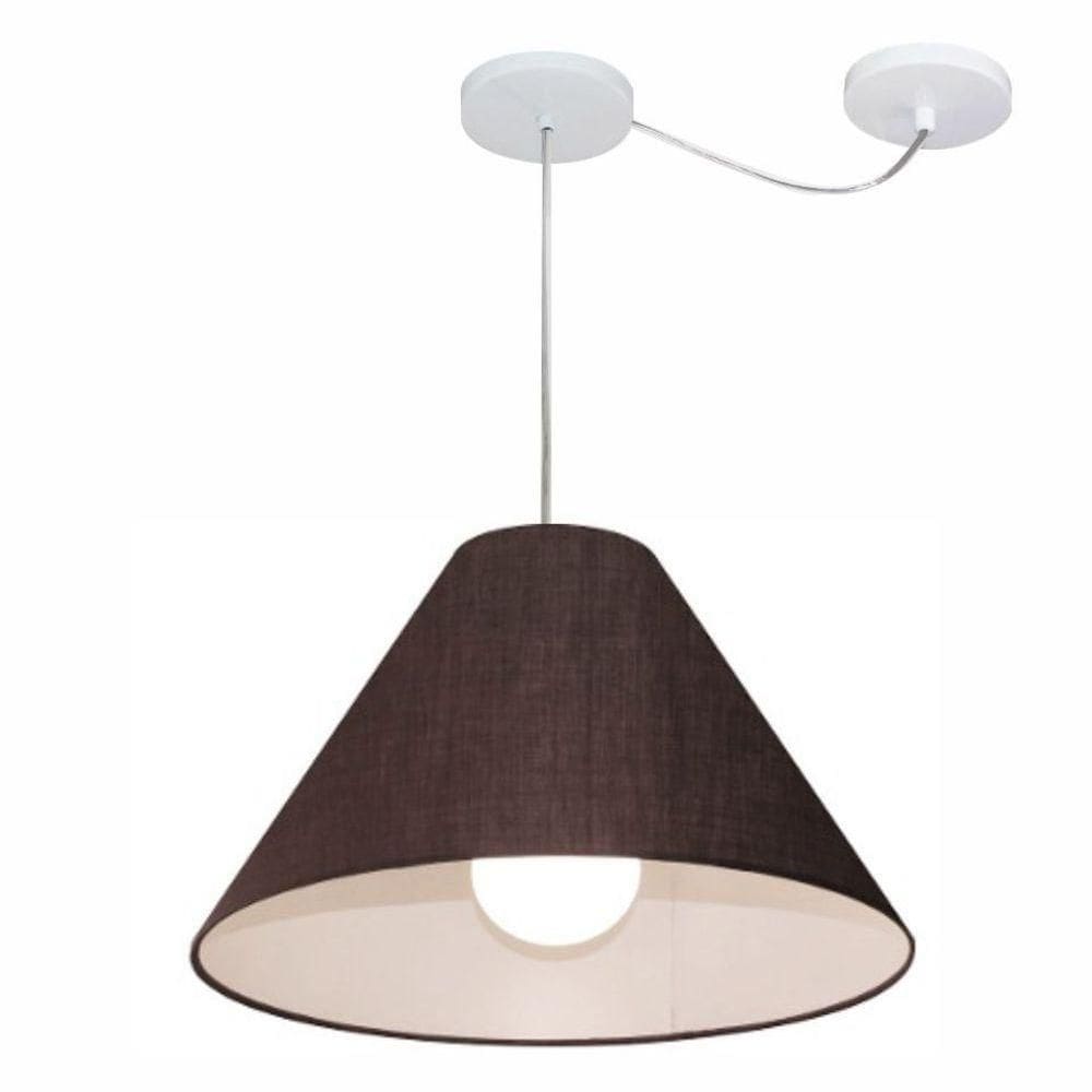 Lustre Pendente Cone Com Desvio De Centro Vivare Md-4272 Cúpula Em Tecido 15x40cm - Bivolt Café 127/220v
