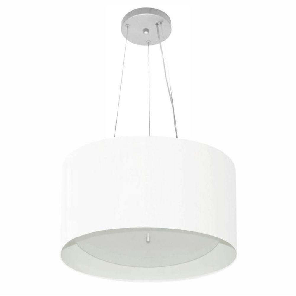 Lustre Pendente Cilíndrico Vivare Md-4319 Cúpula Em Tecido 40x25cm - Bivolt Branco 127/220v