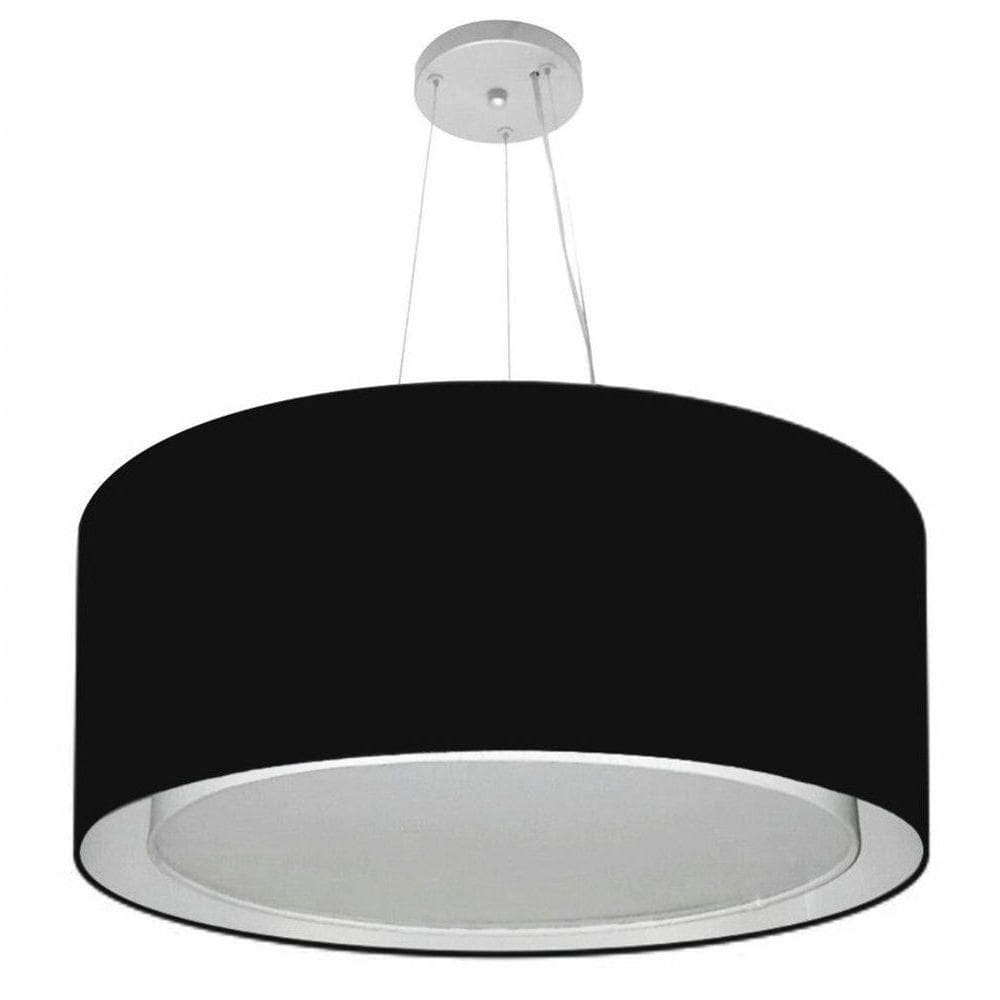Lustre Pendente Cilíndrico Duplo Vivare Md-4301 Cúpula Em Tecido 55x30cm - Bivolt Preto 127/220v