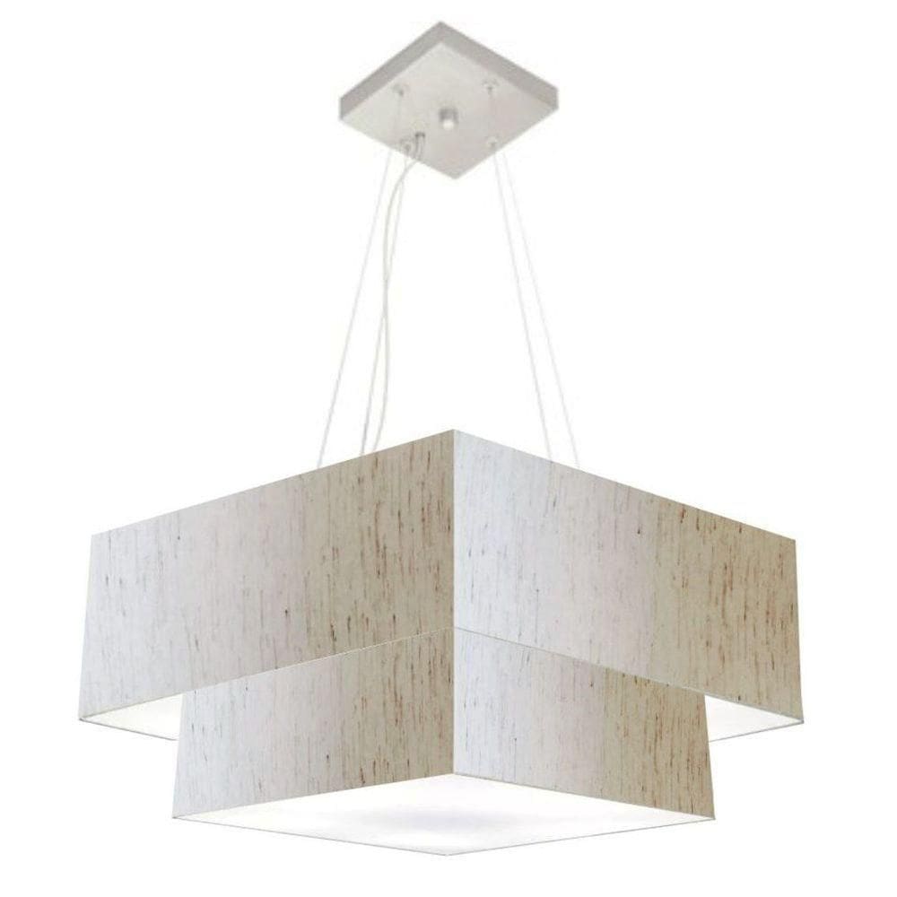 Lustre Pendente Duplo Quadrado Vivare Md-4066 Cúpula Em Tecido 50x35cm Linho Bege - Bivolt