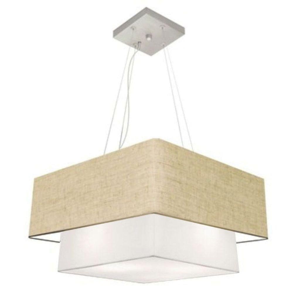 Lustre Pendente Duplo Quadrado Vivare Md-4083 Cúpula Em Tecido 70x50cm - Bivolt Rustico-bege-branco 127/220v