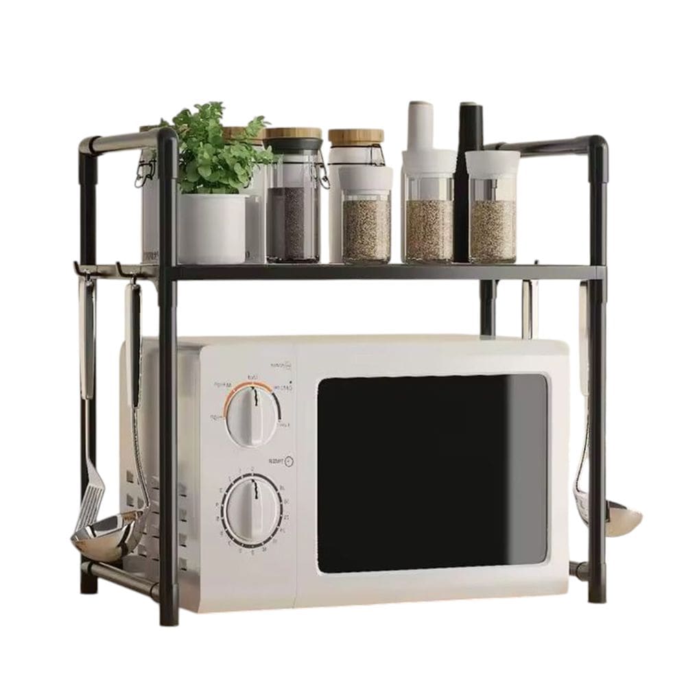 Suporte Rack Microondas Organizador Cozinha Prateleira Ganchos Temperos Louças Escorredor Multiuso Armario Compacto