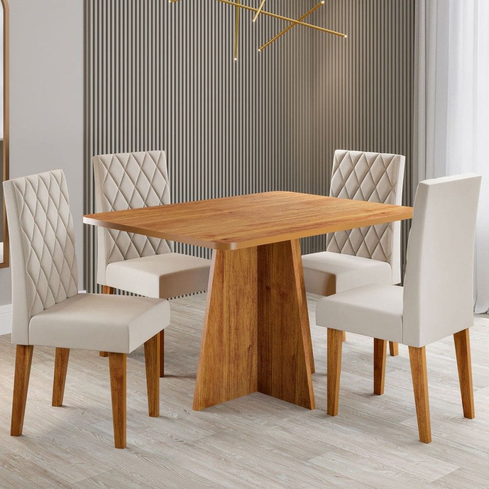 Mesa de Jantar 4 Lugares Antonella Marrom/Tampo Marrom/Veludo Pastel - Viero Móveis