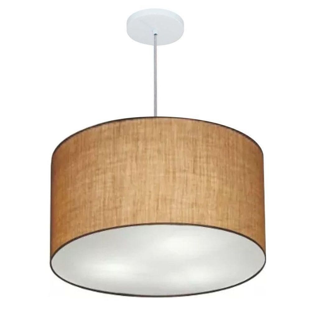 Lustre Pendente Cilíndrico Vivare Md-4257 Cúpula Em Tecido 45x30cm - Bivolt Palha 127/220v