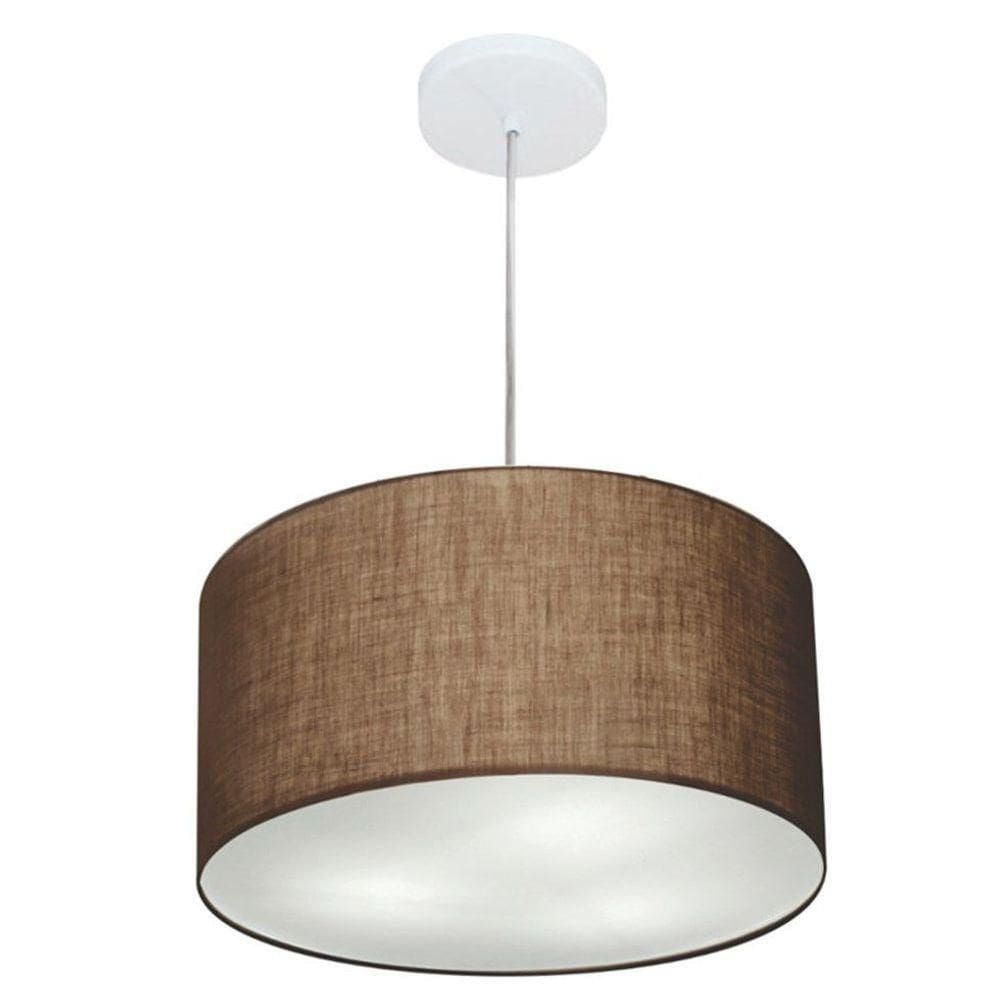 Lustre Pendente Cilíndrico Vivare Md-4244 Cúpula Em Tecido 40x25cm - Bivolt Café 127/220v