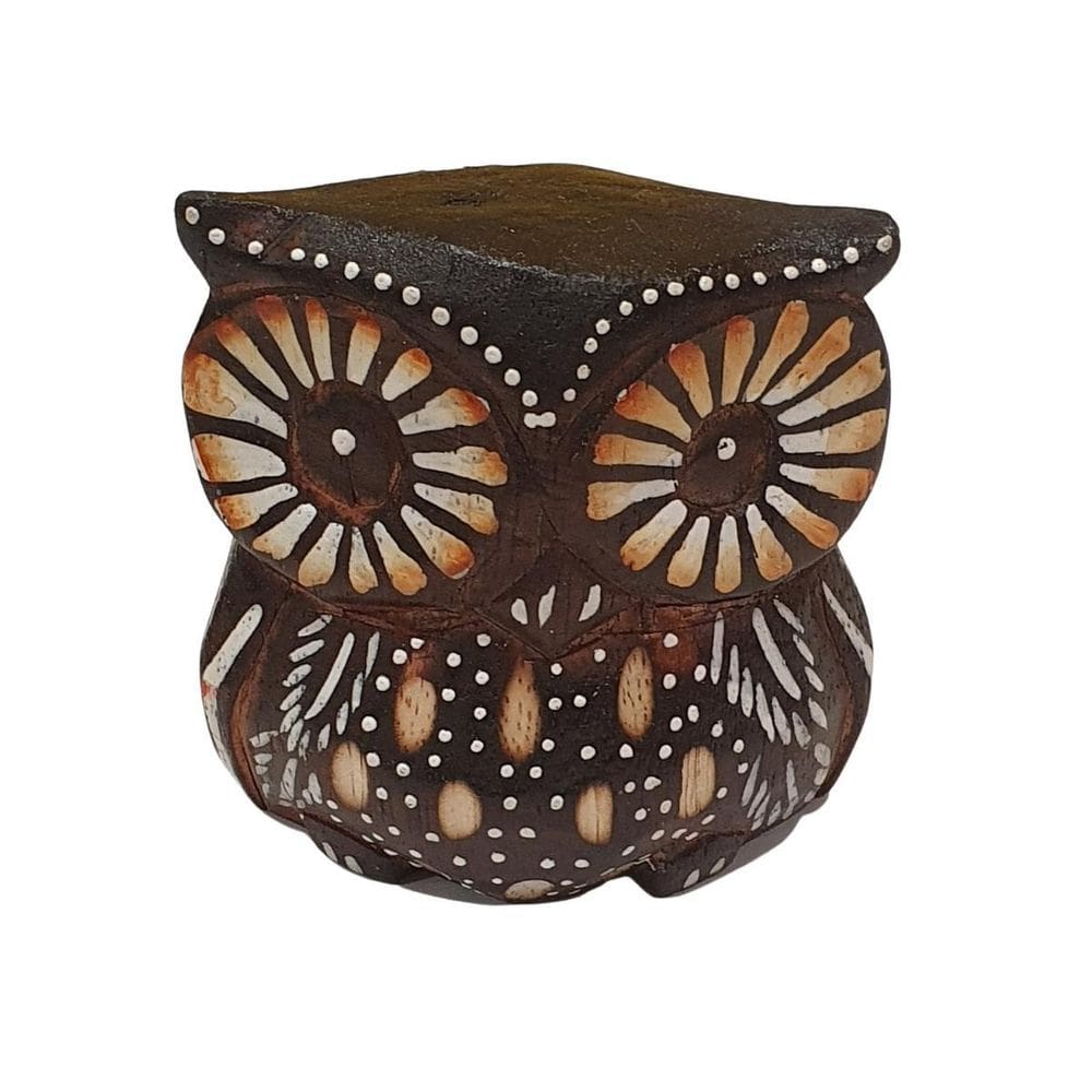 Coruja Entalhe E Pintura Madeira Balsa Marrom 7Cm