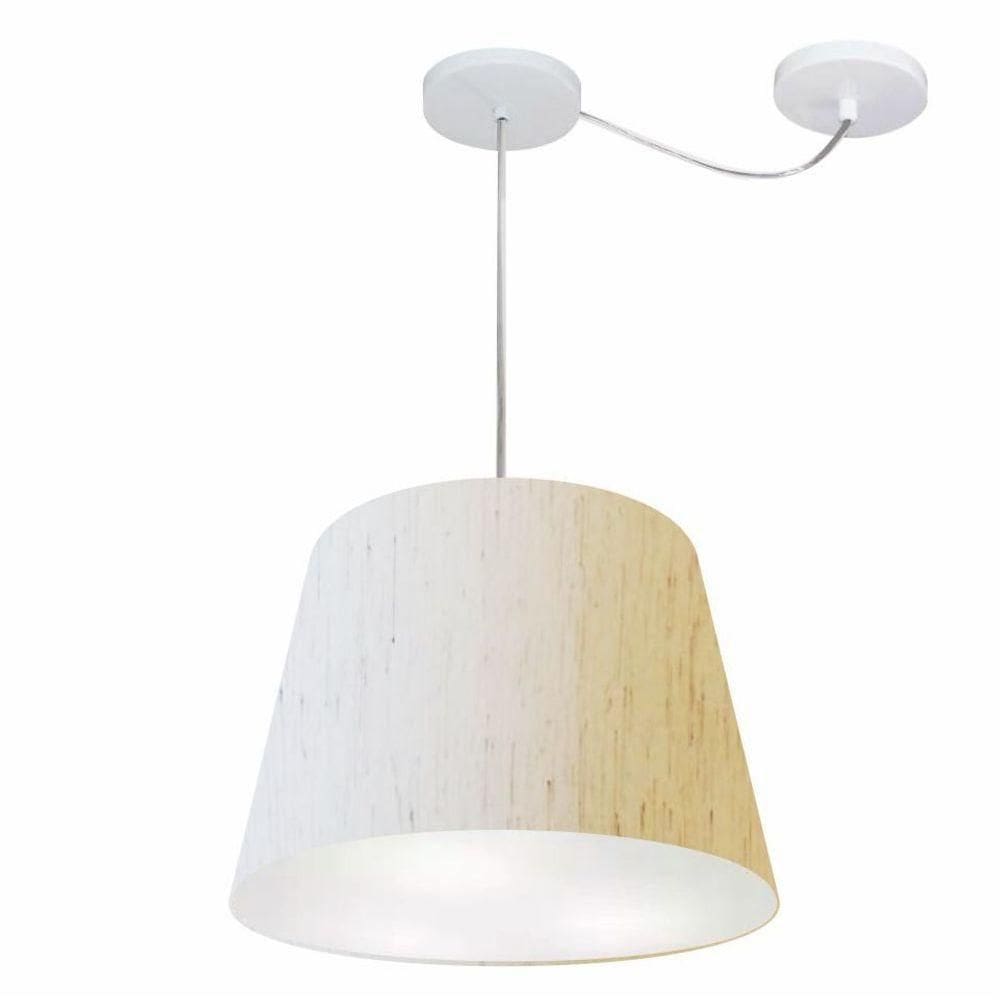 Lustre Pendente Cone Com Desvio De Centro Vivare Md-4276 Cúpula Em Tecido 30x40cm - Bivolt Linho Bege 127/220v