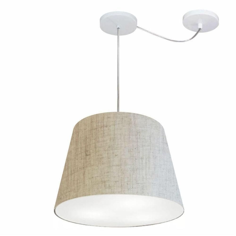 Lustre Pendente Cone Com Desvio De Centro Vivare Md-4280 Cúpula Em Tecido 30x40cm - Bivolt Rustico-bege 127/220v
