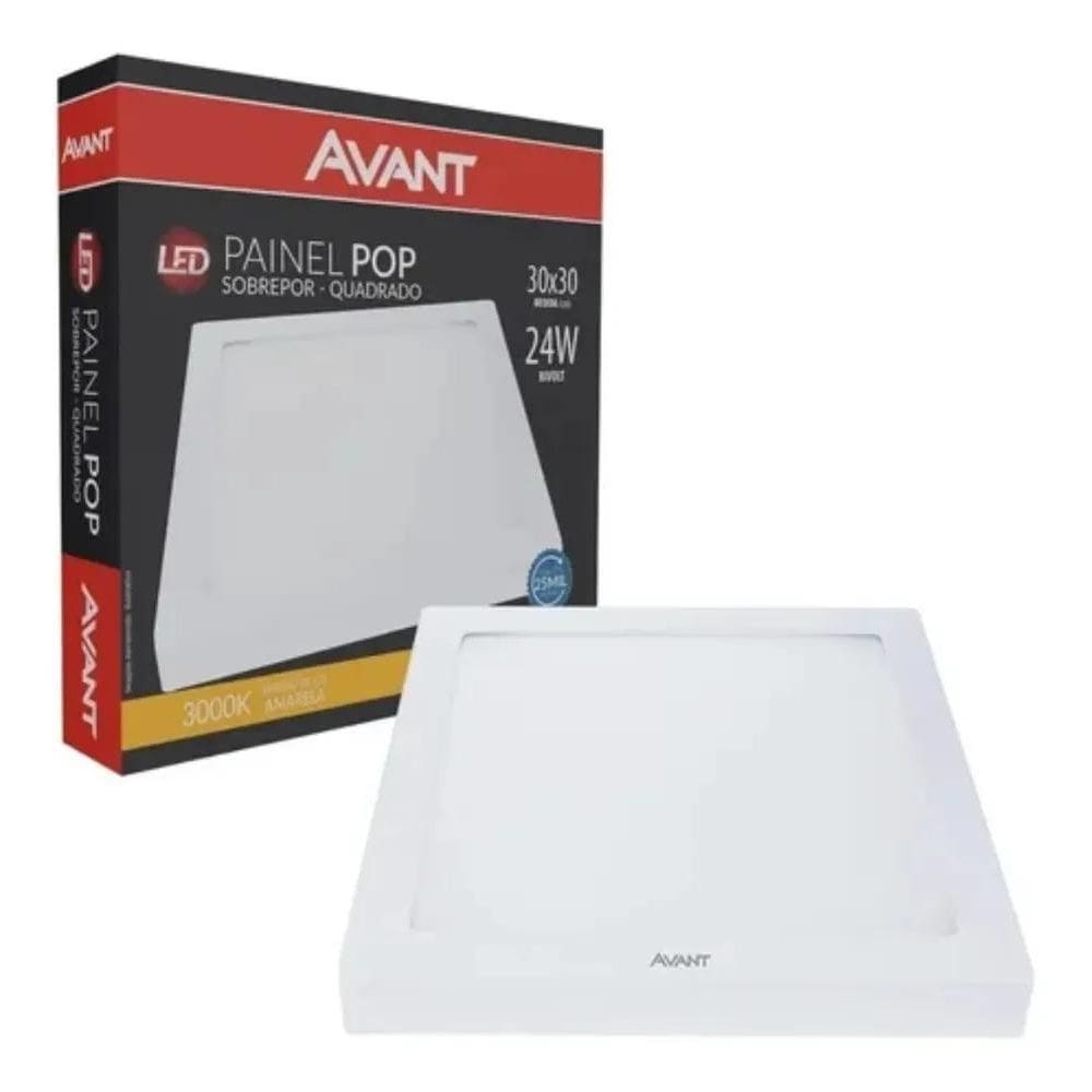 2X Painel Plafon Led 24W Sobrepor Quadrado Avant Branco Quen