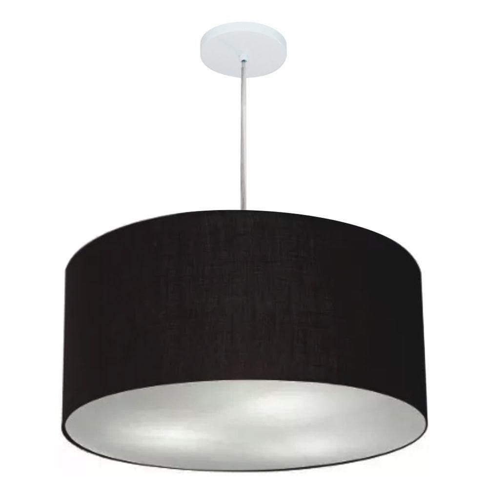 Lustre Pendente Cilíndrico Vivare Md-4219 Cúpula Em Tecido 55x25cm - Bivolt Canopla-preta 127/220v