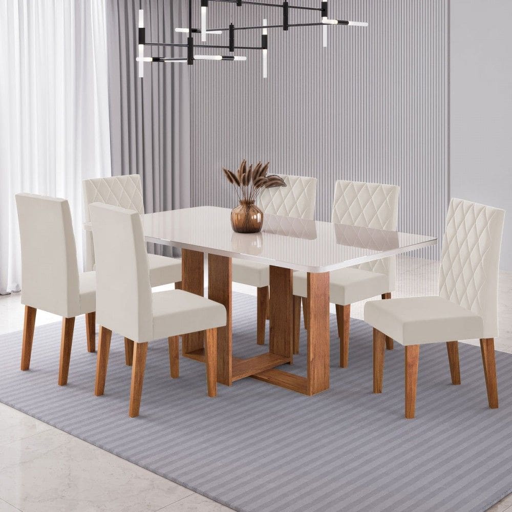 Mesa de Jantar 6 Lugares Afrodite Marrom/Blonde/Veludo Pastel - Viero Móveis