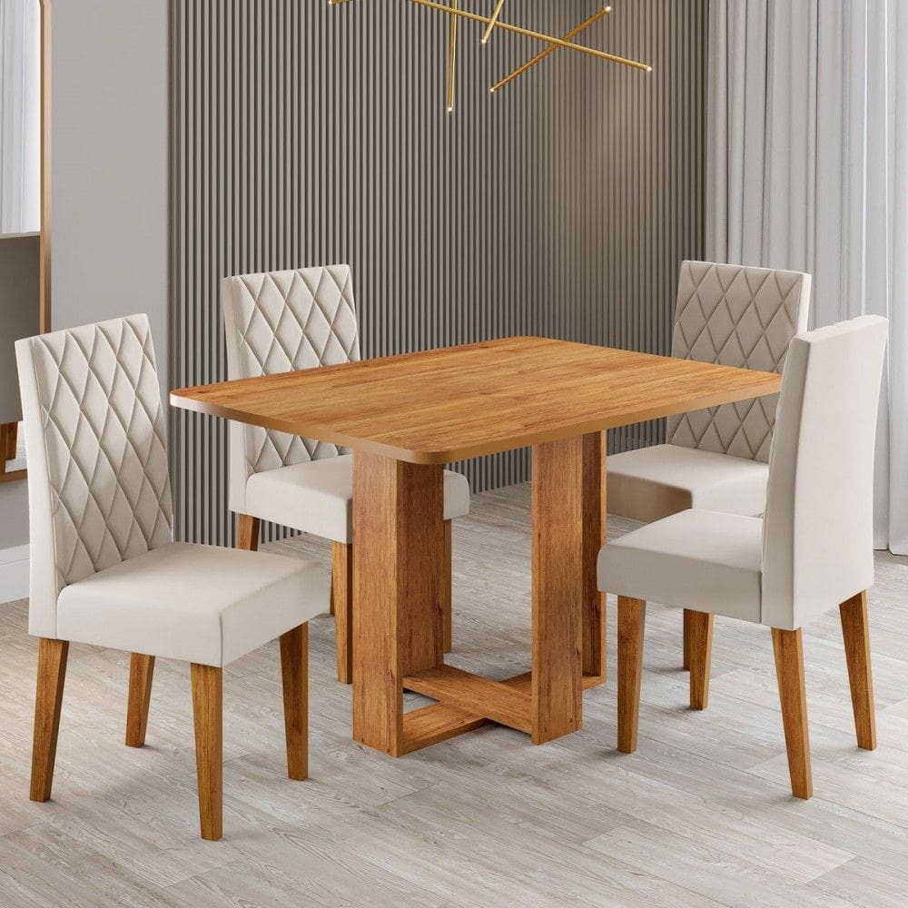 Mesa de Jantar 4 Lugares Afrodite Marrom/Veludo Pastel - Viero Móveis
