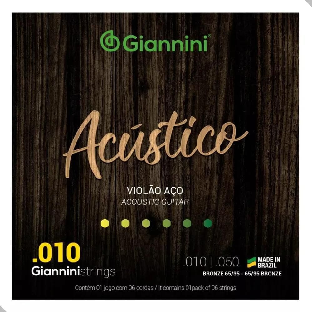 2X Encordoamento Cordas Violão Aço 010 Giannini Acústico