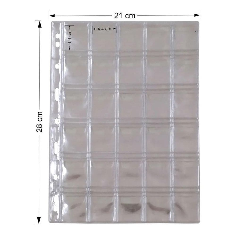 10 Folhas Plastico Moedas 30 Divisões Pccb/Mingt Com Aba