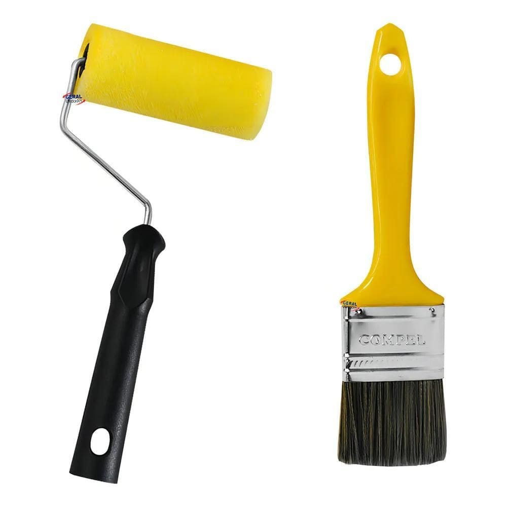 2X Kit Rolinho Para Pintura 9Cm E Trincha 2 Compel Rolo E Pi