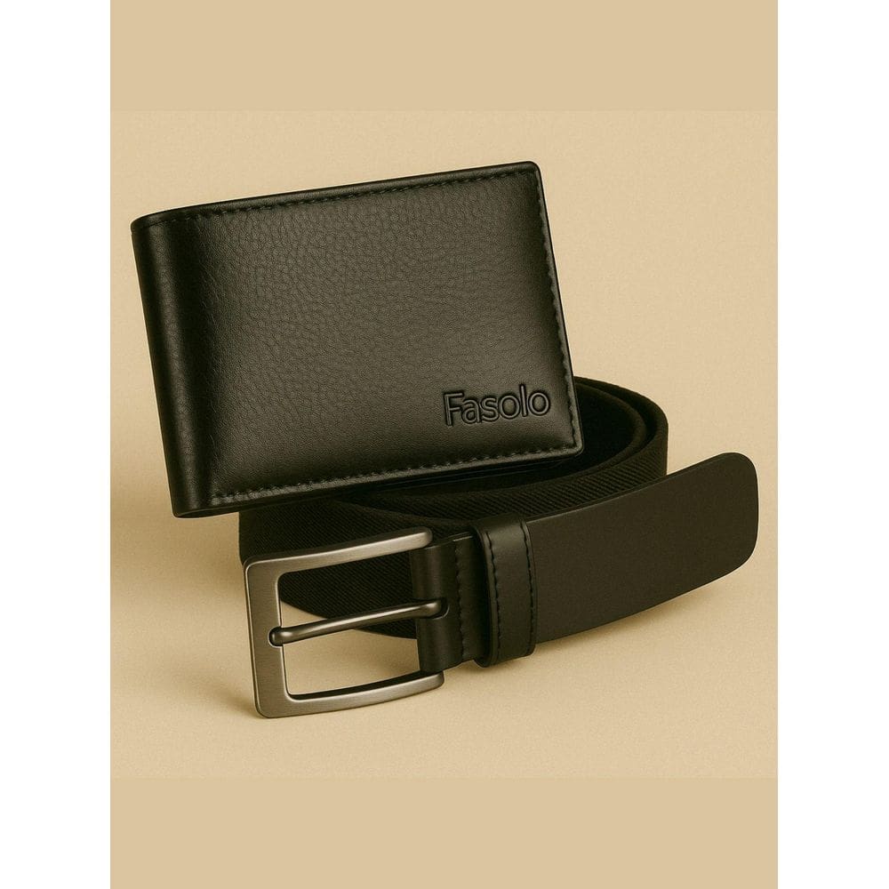 Kit Masculino Fasolo Carteira Fina E Cinto Couro Preto 120