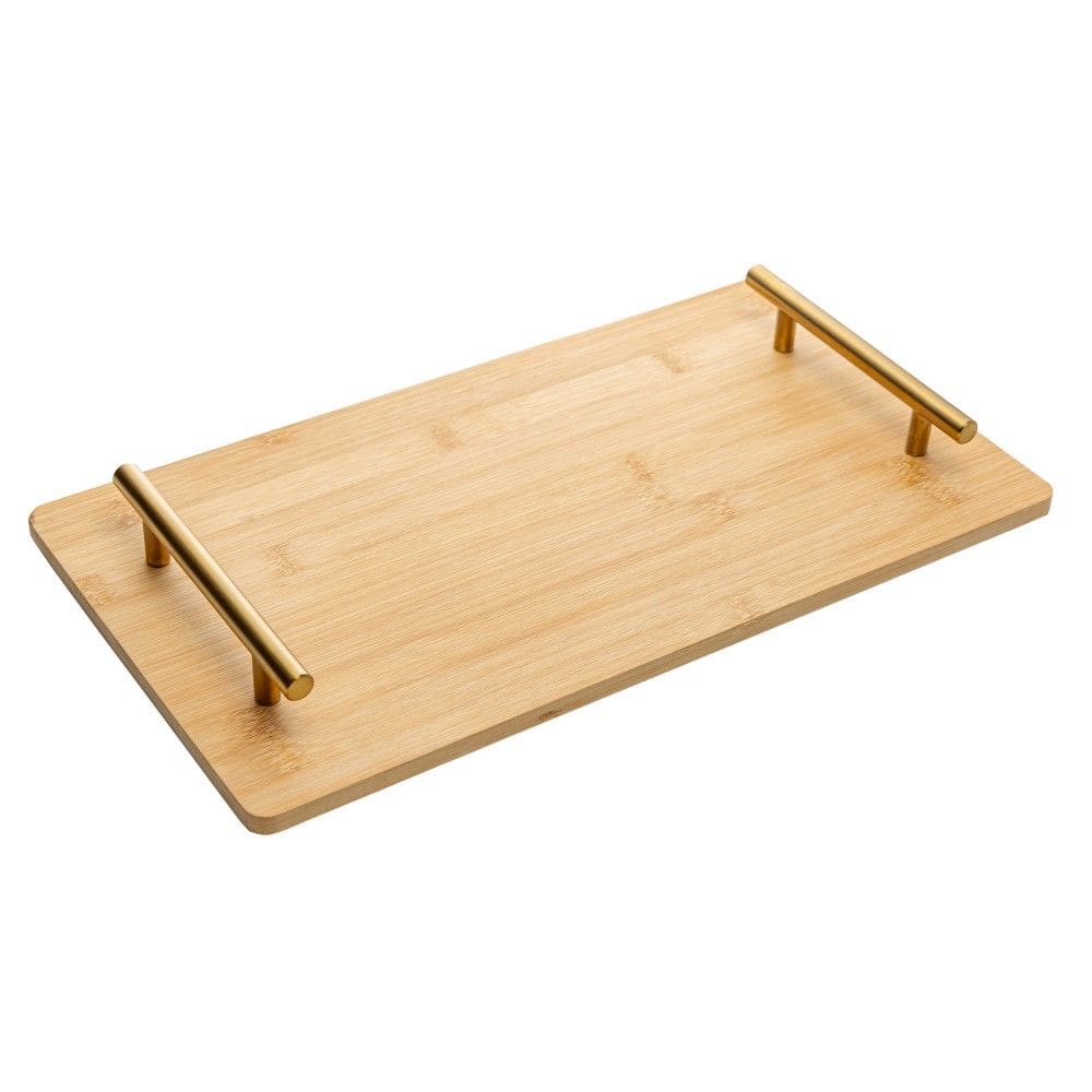 Bandeja de Bambu com Alça de Metal Dourada 39 x 21 cm Seattle Wolff