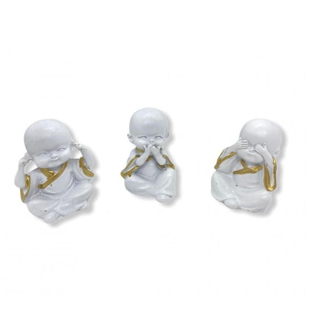 Trio Budas Cego Surdo Mudo Branco 5,5 Resina Sabedoria E Paz