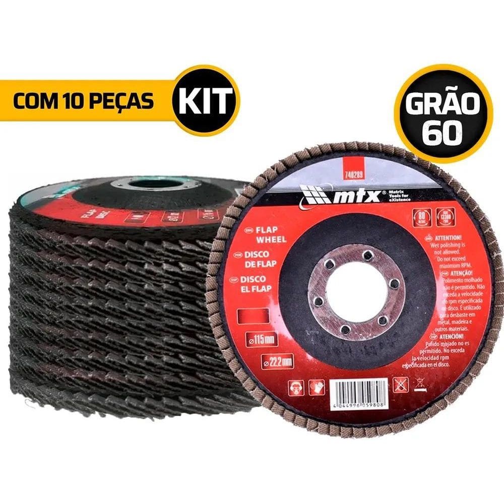 Kit 10 Discos De Lixa Flap 4.1/2 Desbaste Lixadeira Grão 60