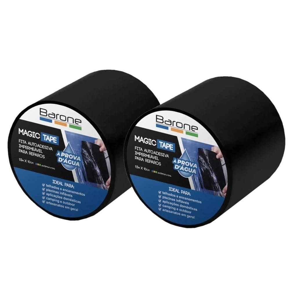 Kit 2 Fita Autoadesiva Impermeável Reparo Preta 1,5M X 10Cm