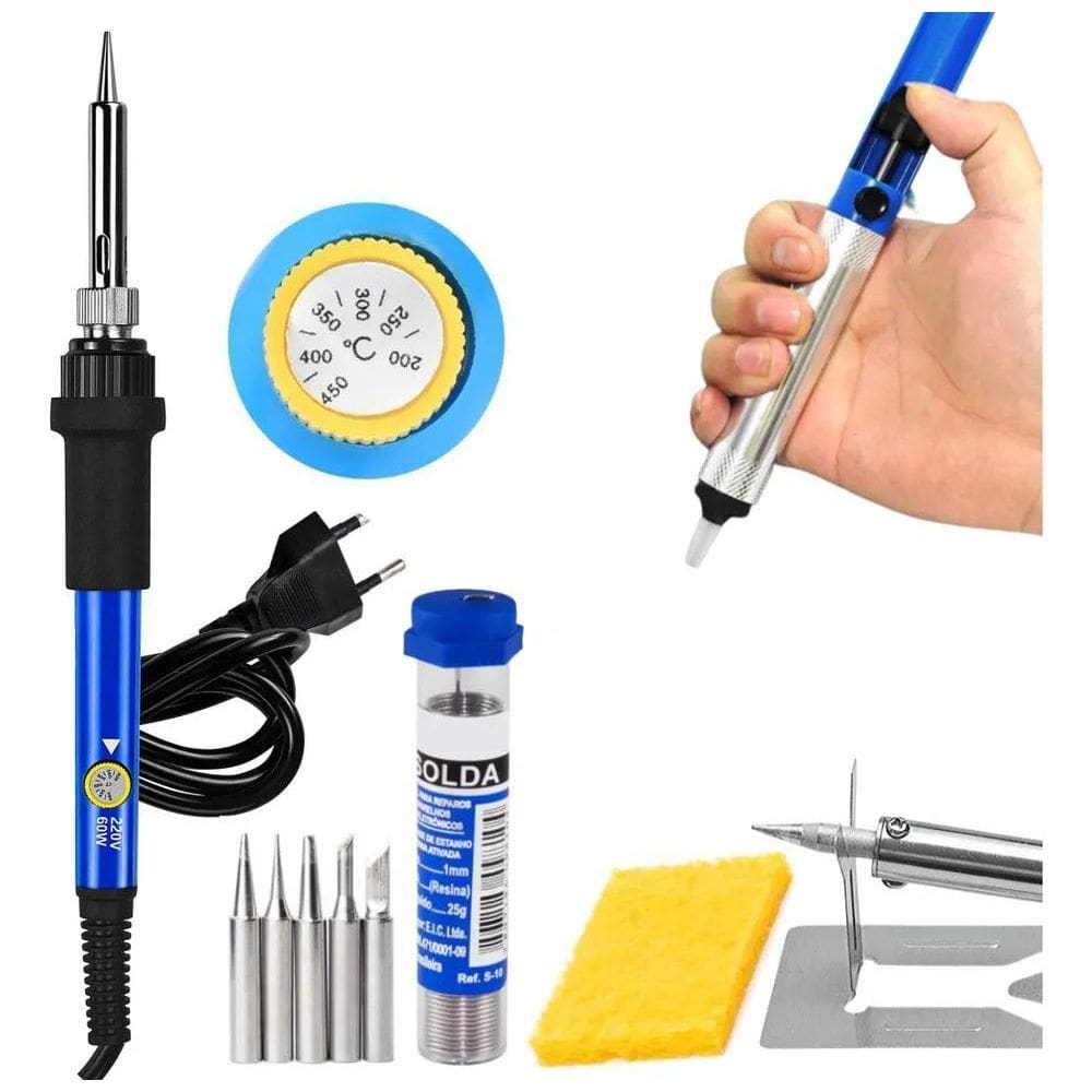 Kit Ferro De Solda Soldar Soldador 60W Estanho Sugador