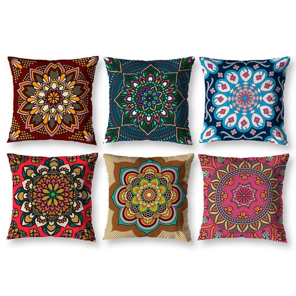 Kit 6 Almofadas Cheias 40Cm X 40Cm Estampadas Mandala