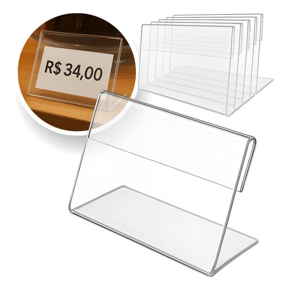 2X Porta Preço Etiqueta Display Acrílico Cristal 2Mm Kit 10